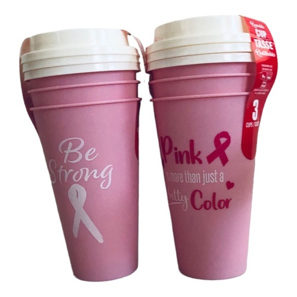 6pc pink Breast Cancer Awareness reusable lidded to-go microwaveable coffee cups - Picture 9 of 9